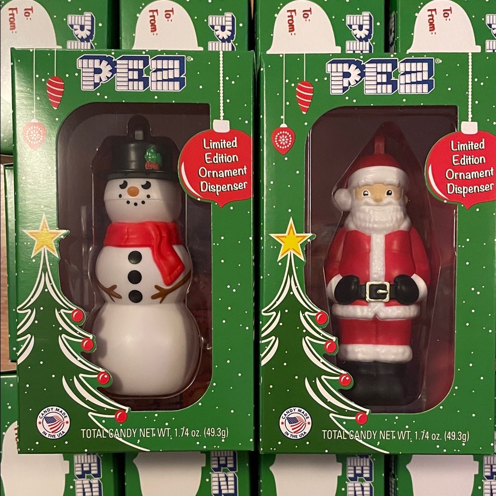 Limited Edition Santa and Snowman Ornament PEZ Dispenser Set